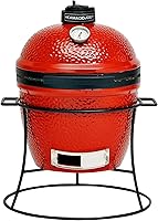 Kamado Joe Jr KJ13RH 13.5-Inch Portable Ceramic Charcoal Grill with Stand, Stainless Steel Grate - Red