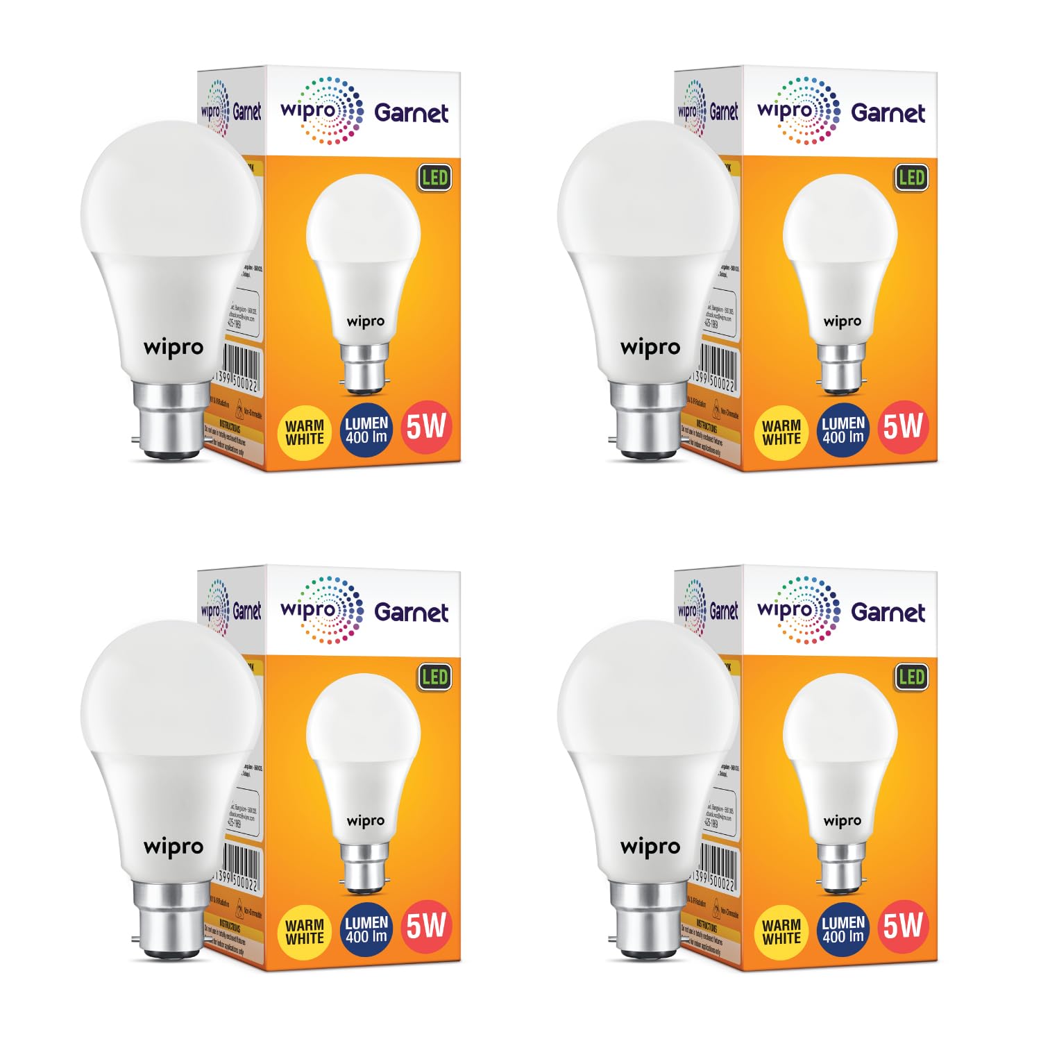 wipro Garnet 5W LED Bulb for Home & Office |Warm White (2700K) | B22 Base|220 degree Light coverage |4Kv Surge Protection |400V High Voltage Protection |Energy Efficient | Pack of 4-image-26