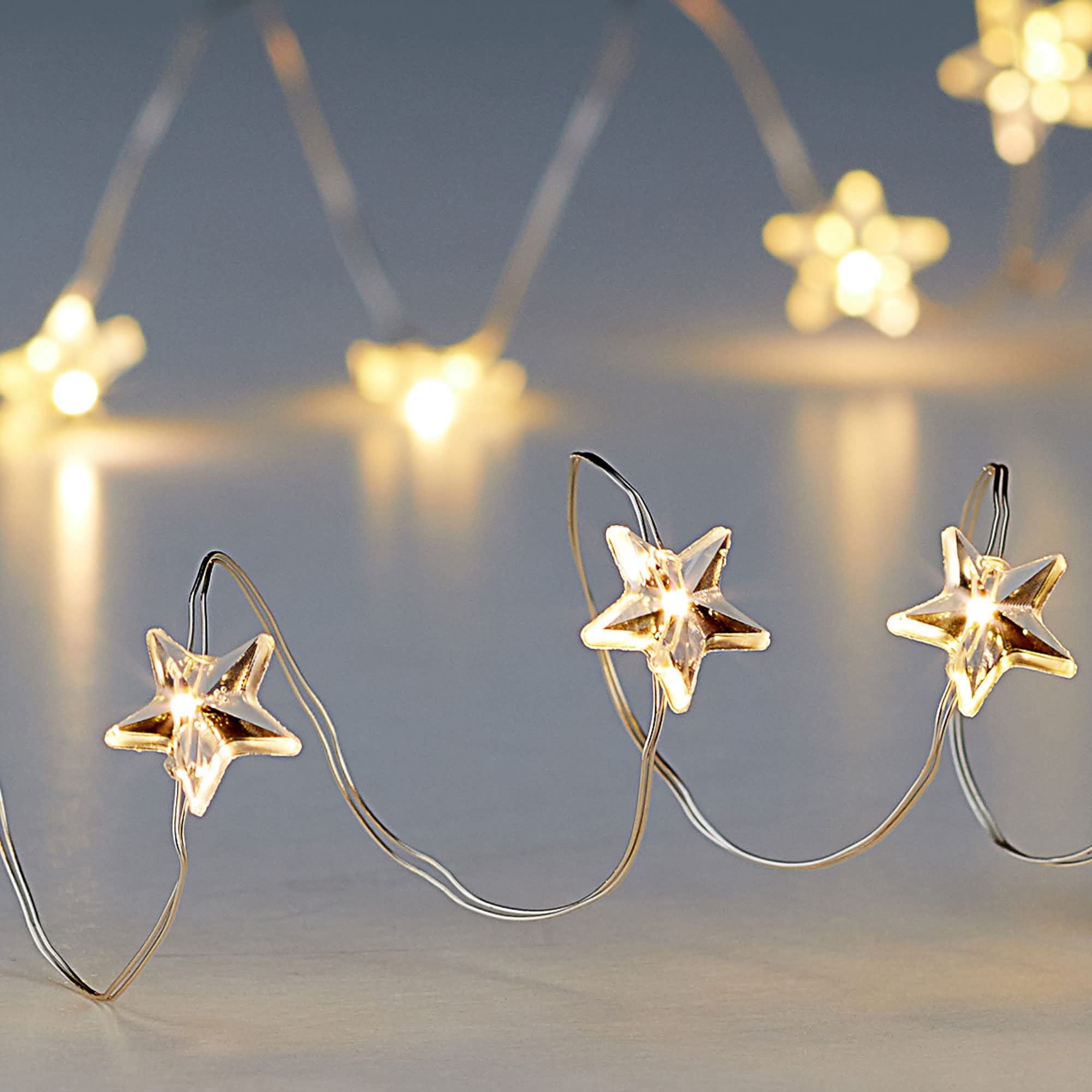 Cepewa Mikro Draht Lichterkette Stern warmweiß silber Batterie Deko Beleuchtung Weihnachten Timer (1 x 20 LED Stern Mikro-Draht Lichterkette 220cm) Beleuchtung
