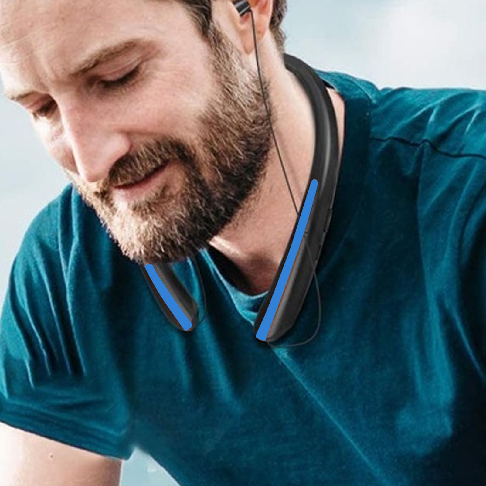 Dpofirs Cuffie Bluetooth Wireless Intrauricolari, Auricolari Bluetooth con Archetto da Collo con Microfono, per Sport, Corsa, Palestra, Viaggi, Riproduzione 24 Ore su 24, Connessione (BLUE)