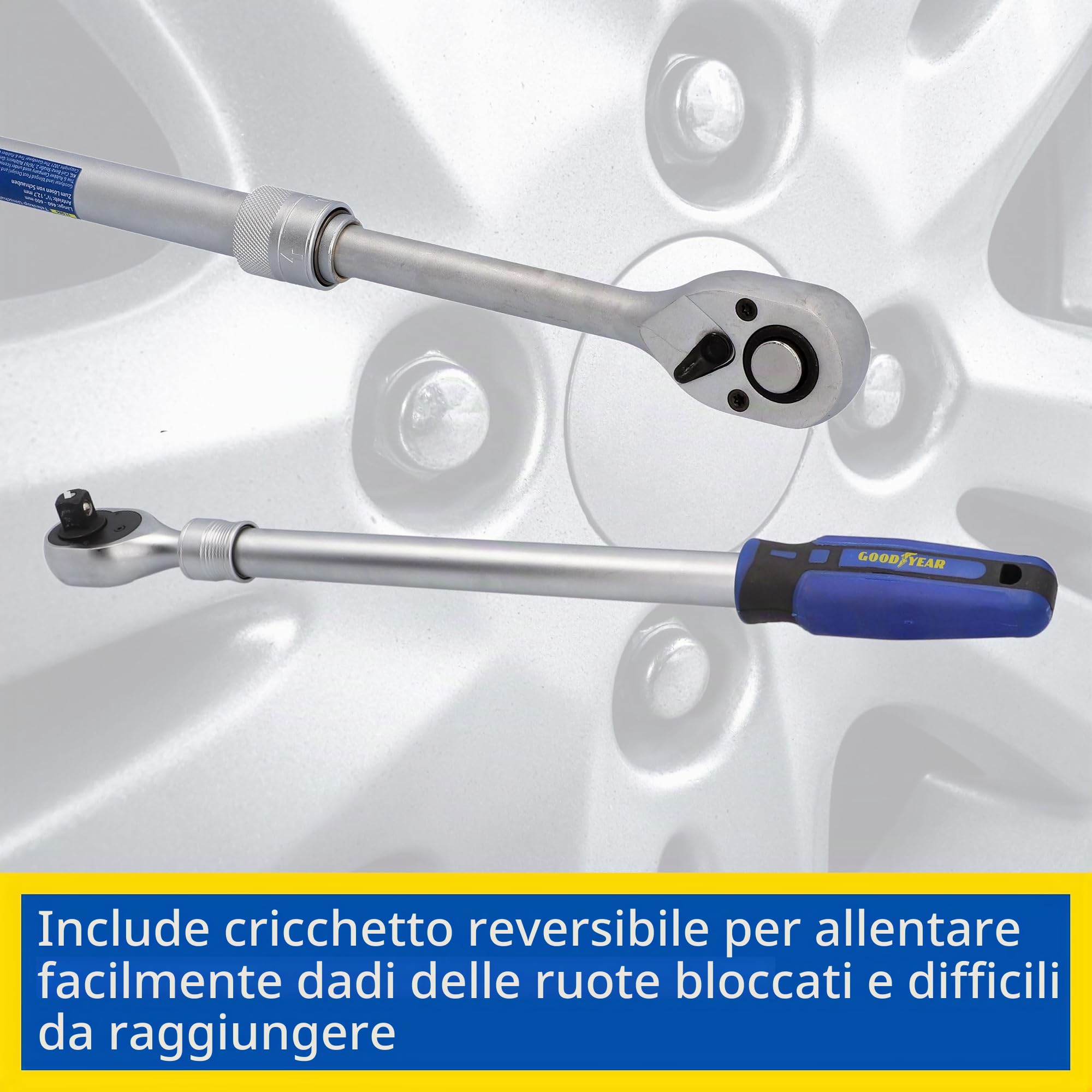Goodyear Set di 6 chiavi dinamometriche + cricchetto reversibile + set di 3 chiavi a bussola + prolunga, scatola nera