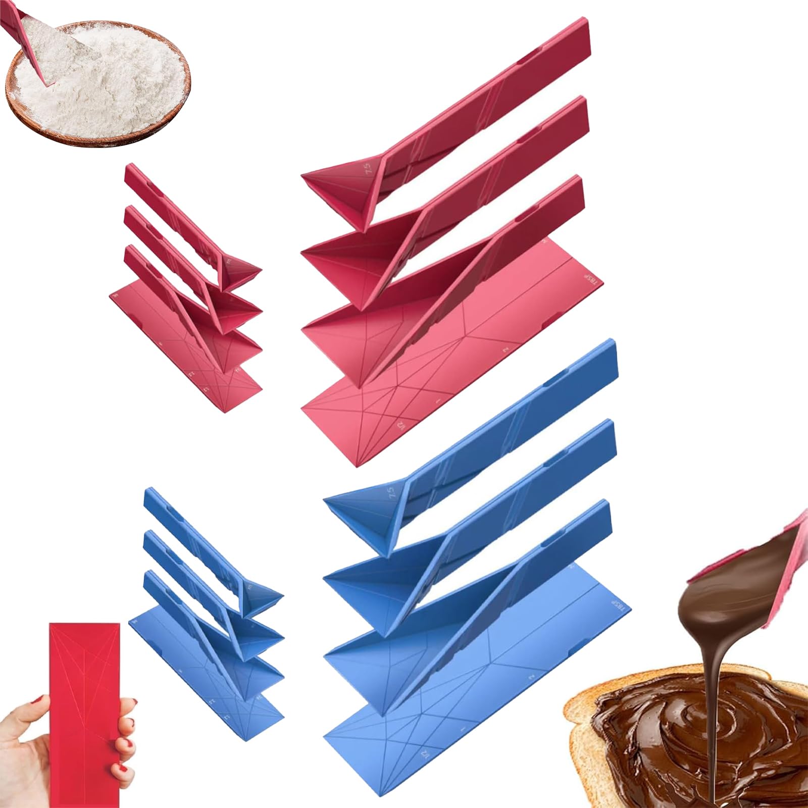 Polygons Flat 3-in-1 Measuring Spoons, 2 Spoons with 6 Different Sizes, Polygons Measuring Spoon Flat, Multifunction Folds Flat Kitchen Gadget Utensils Scoop Cook Baking Liquid Ingredients (Mix-E)