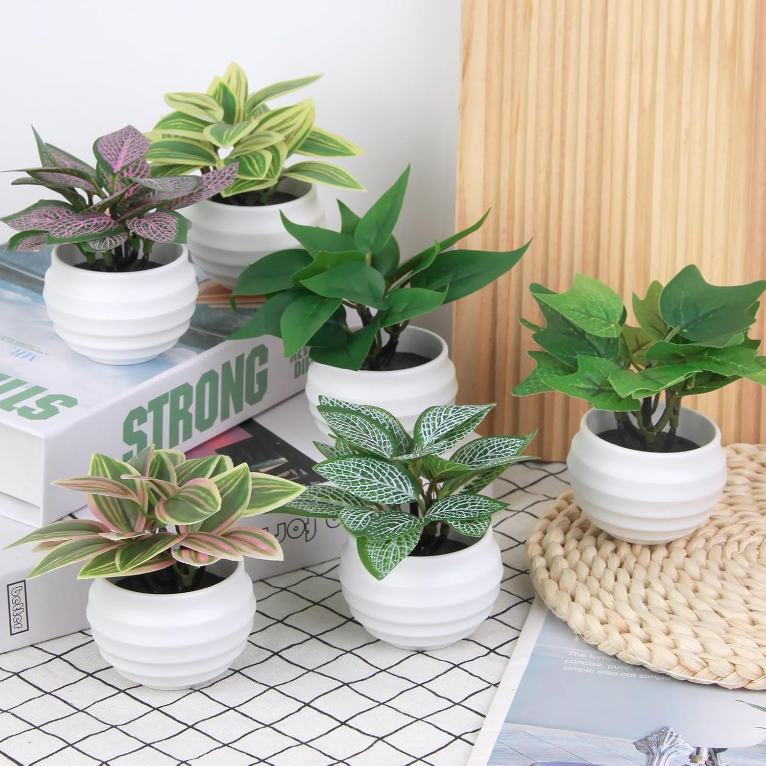 Artificial Potted Plants Set of 6, Bathroom Decor 3.94" Mini Fake Plants in Plastic Pots - Realistic Fake Greenery for Home, Office, Desk, Bathroom & Kitchen Decor,Small Plants Gift Set