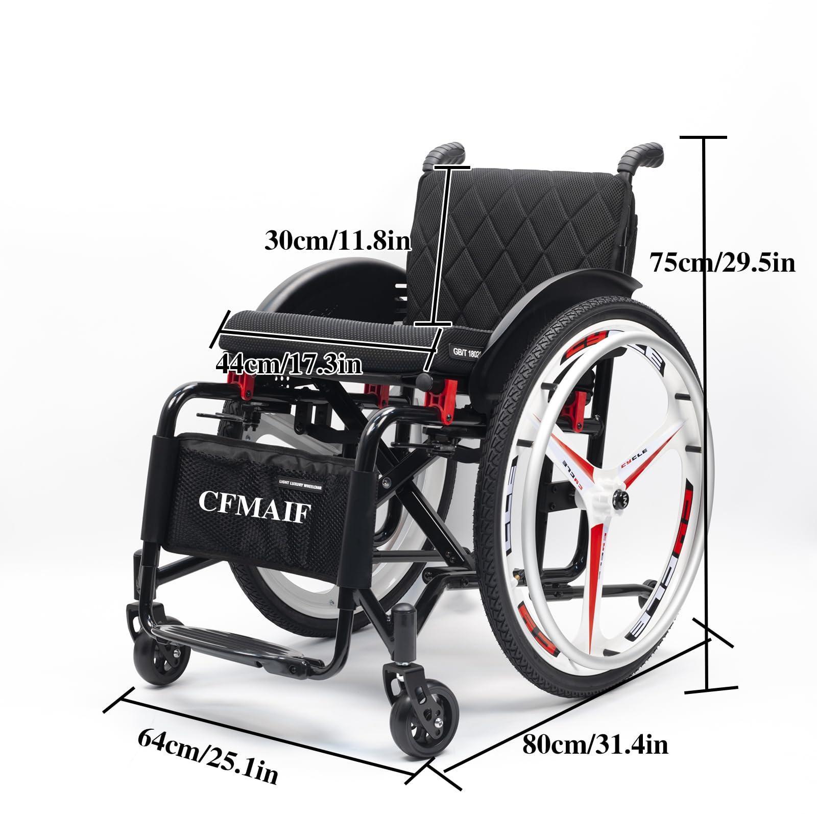 Silla Ruedas autopropulsada Plegable, Ligera, Aluminio, Frenos manuales, Antivuelco, Silla de Ruedas de tránsito para minusválidos(Size:44cm/17.3in Seat,Color:Daily)