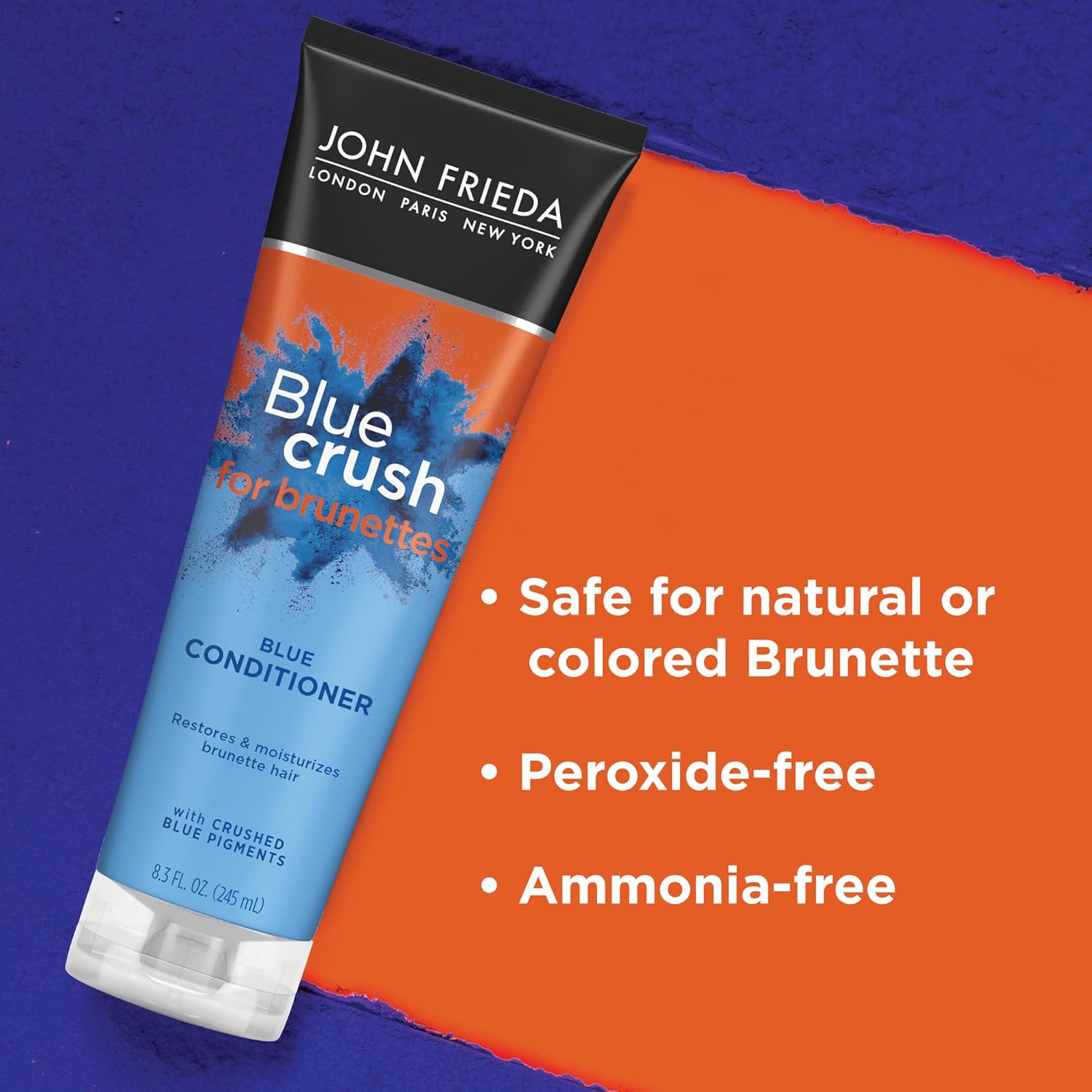 John Frieda Blue Crush Conditioner for Brunettes, Moisturization for Color Treated and Natural Brunette Hair, 8.3 oz (Pack of 2)