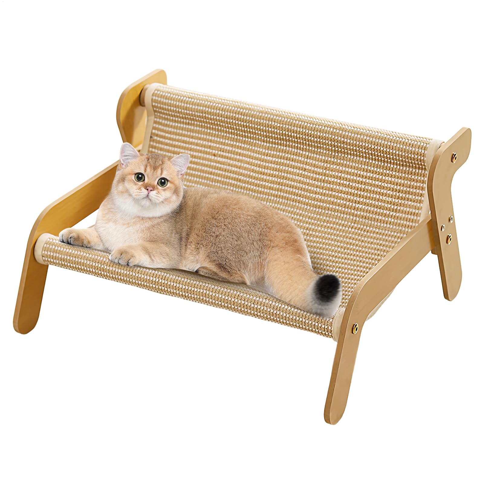 Cat Deck Chair, Sisal Cat Scratcher Bed Chair, Wear Resistant Wooden Sisal Cats Scratching Board Bed Lounger Chairs, Multi Functional Indoor Kitten Cats Chairs Scratcher Sofa Beds Pet Lounger