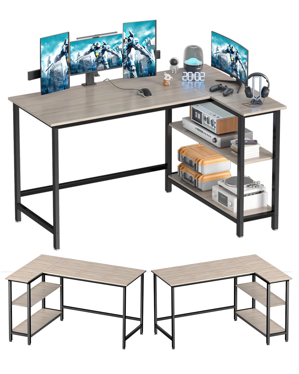 WOODYNLUX L Shaped Computer Desk - 43 Inch Home Office Desk with Shelf, Gaming Desk Corner Table for Work, Writing and Study, Space-Saving, Gray-image-19