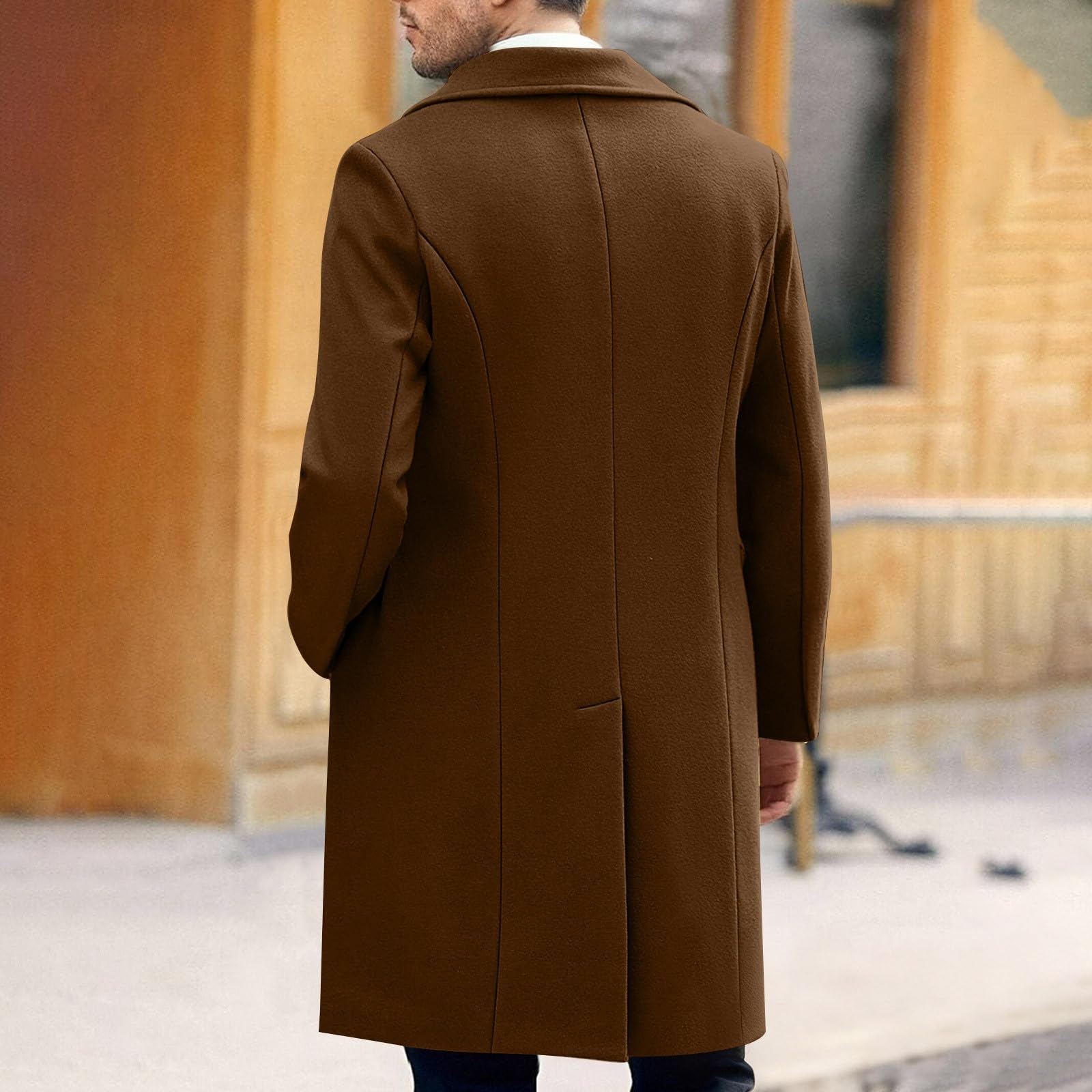 Jamicy Wollmantel Herren Lang Wintermantel Wolle Winter Herrenmantel Warm Zweireiher Mantel Dicke Einfarbige Übergangsmantel Freizeit Bequeme Trenchcoat Oversize Classic Klassische Winterjacke