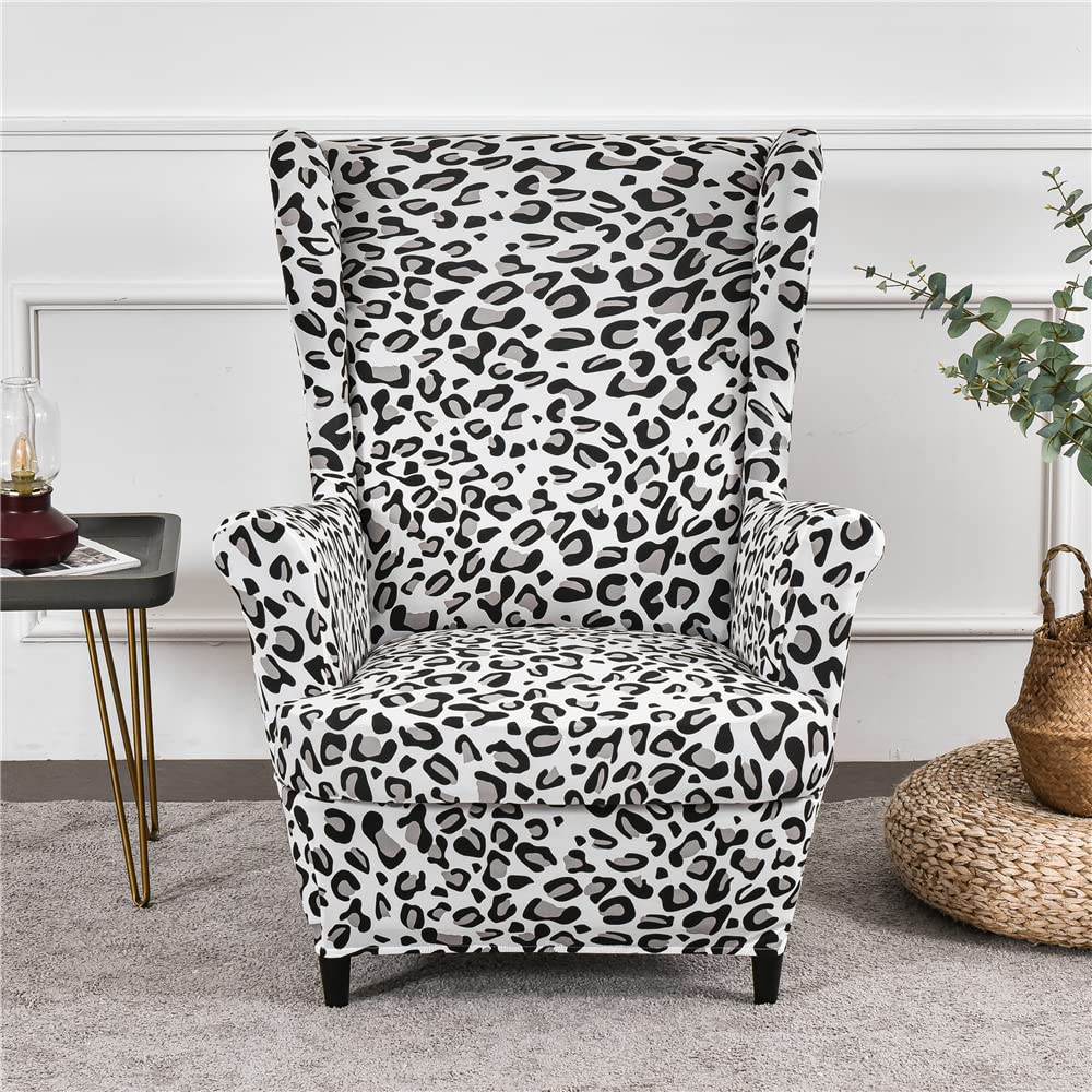 Copripoltrona Elasticizzato Con Orecchie - 2 Pezzi Lavabile Per Divano A 1 Posto, Stampa Fiore E Foglia