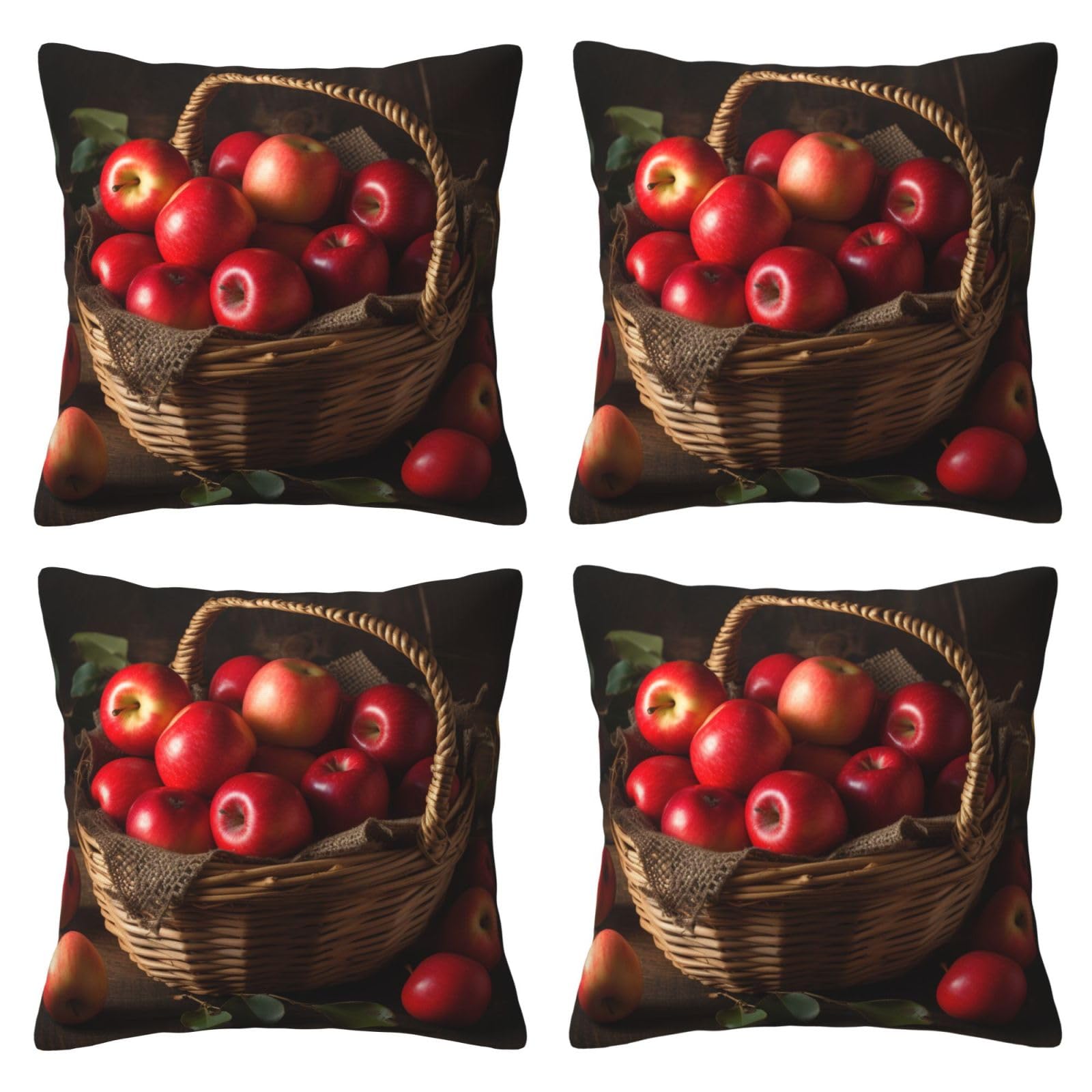 Red Fruit in a Basket Throw Pillow Cases 4 Pack Square Pillowcases Super Soft Pillow Protectors With Zipper for Couch Livingroom Sofa Bed Office Car,50x50 CM