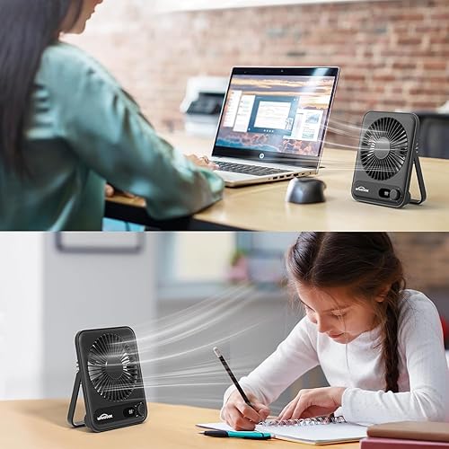 Miniatura 2 de WHATOOK Ventilador personal de escritorio pequeño 5000 mAh 25 horas de batería de oficina, silencioso mini ventilador de escritorio portátil