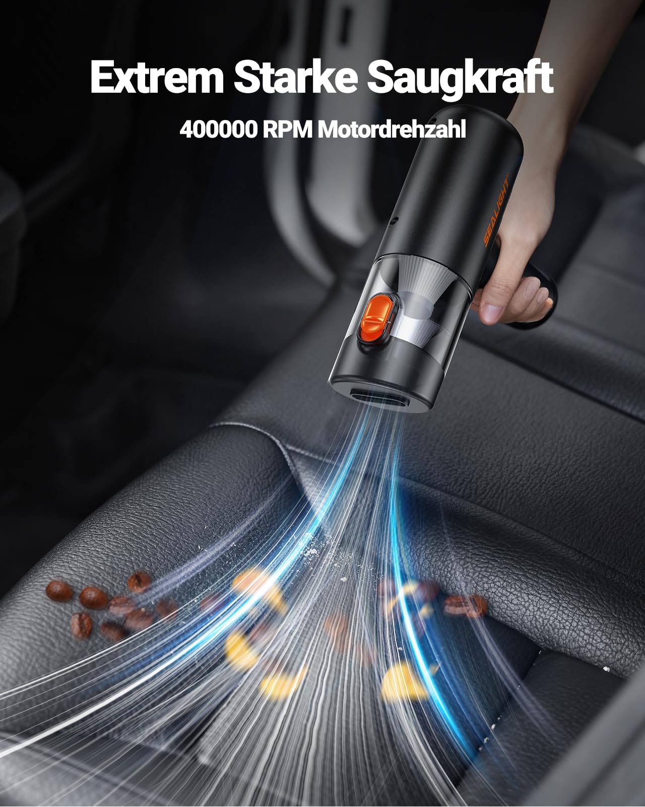 SEALIGHT Handstaubsauger Akku 32000Pa Kabelloser Autosauger Stark,Bürstenloser Motor 400000 RPM, Mini Staubsauger für Auto,PC,Sofa,Tierhaare,Notfall