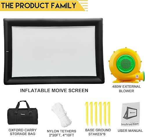 Vista 6 de Proyector inflable de 23 pies, pantalla de proyección al aire libre, portátil, con bolsa de almacenamiento para patio trasero, noches de cine
