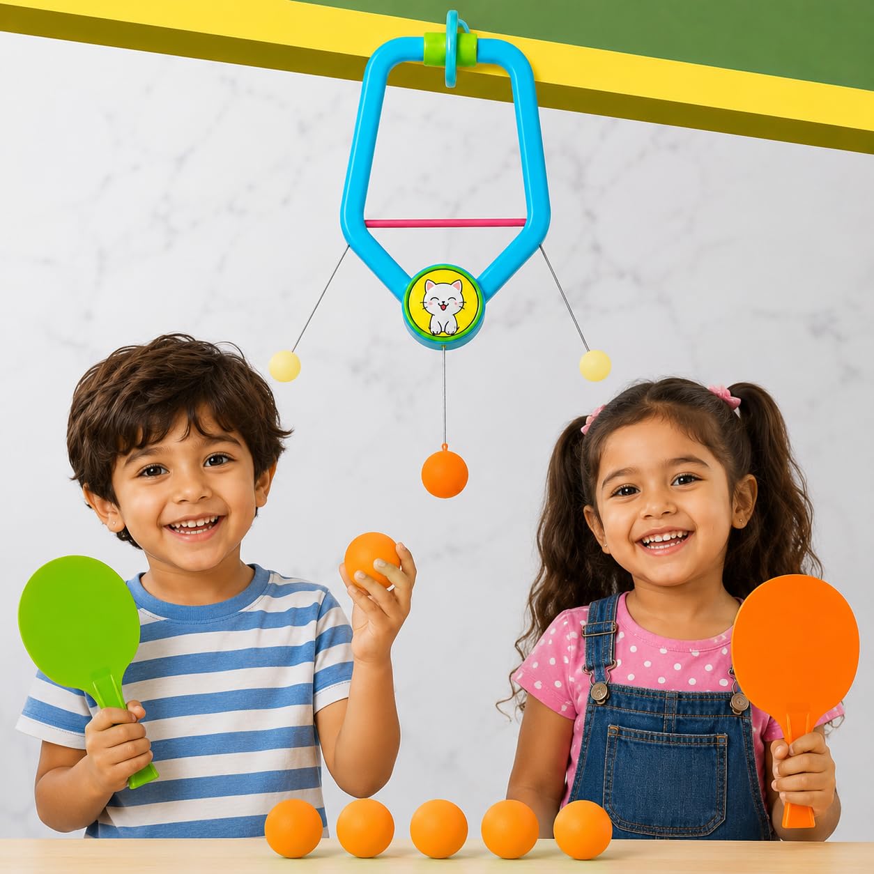 KYDZOY Toys Hanging Table Tennis Trainer Set with 2 Rackets & 5 Balls | Adjustable Ping Pong Training Kit for Kids | Indoor Outdoor Reflex & Hand-Eye Coordination Sports Game-image-20