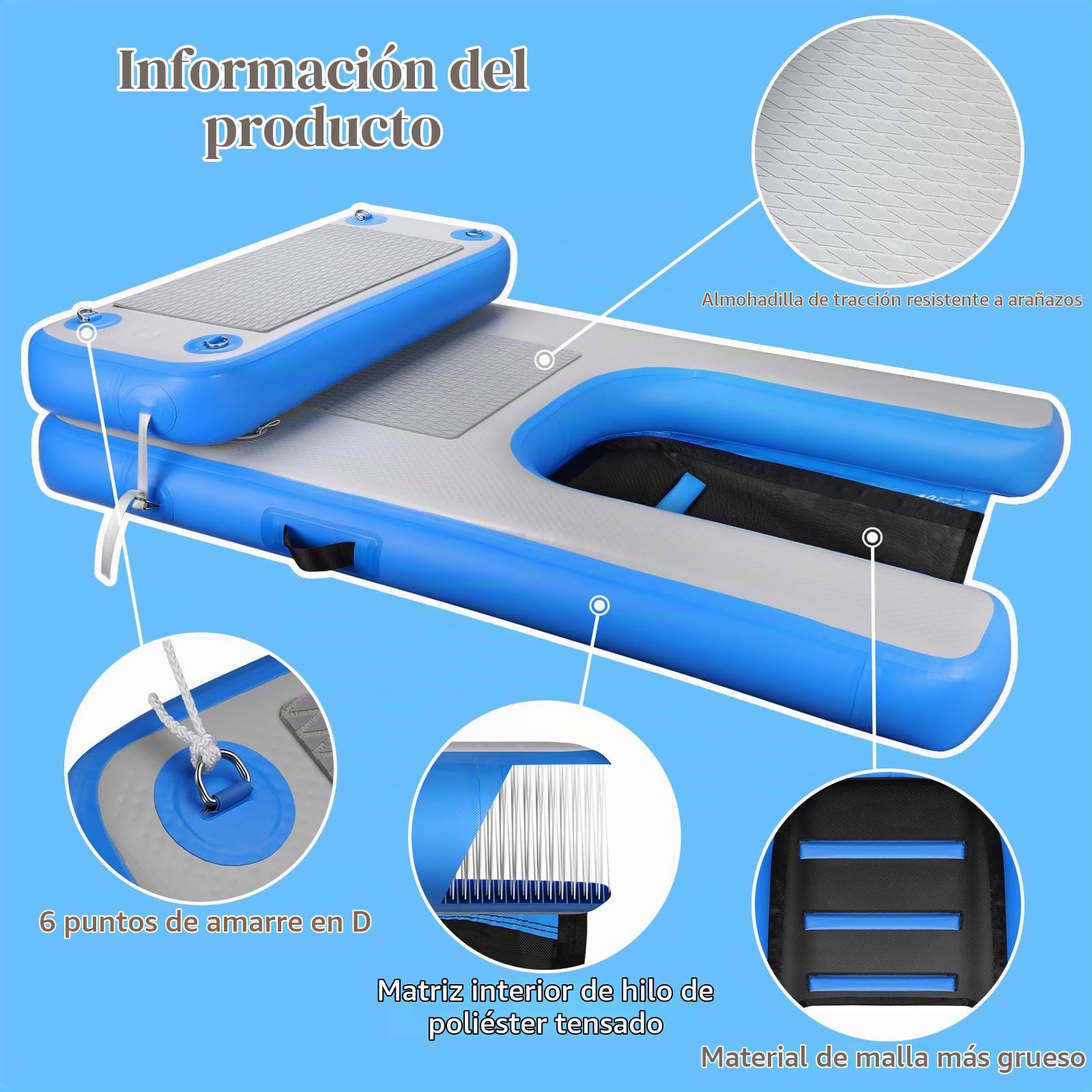 Rundik Flotador inflable de piscina para perros, rampa de barco para perros, superficie duradera resistente a pinchazos que garantiza un acceso seguro y fácil al agua para perros, escalera flotante