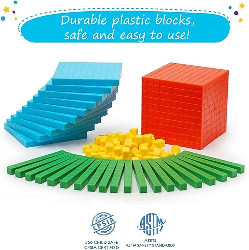 Miniatura 8 de Simply magic 131 bloques base de diez bloques para matemáticas Bloques de valor posicional, base 10 manipulativos matemáticos K-3, contadores de