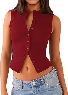 Womens Going Out Tops Summer Spring Ribbed Tank Sexy Crop Cute Y2K Button Down T Shirts Fashion Clothes 2026