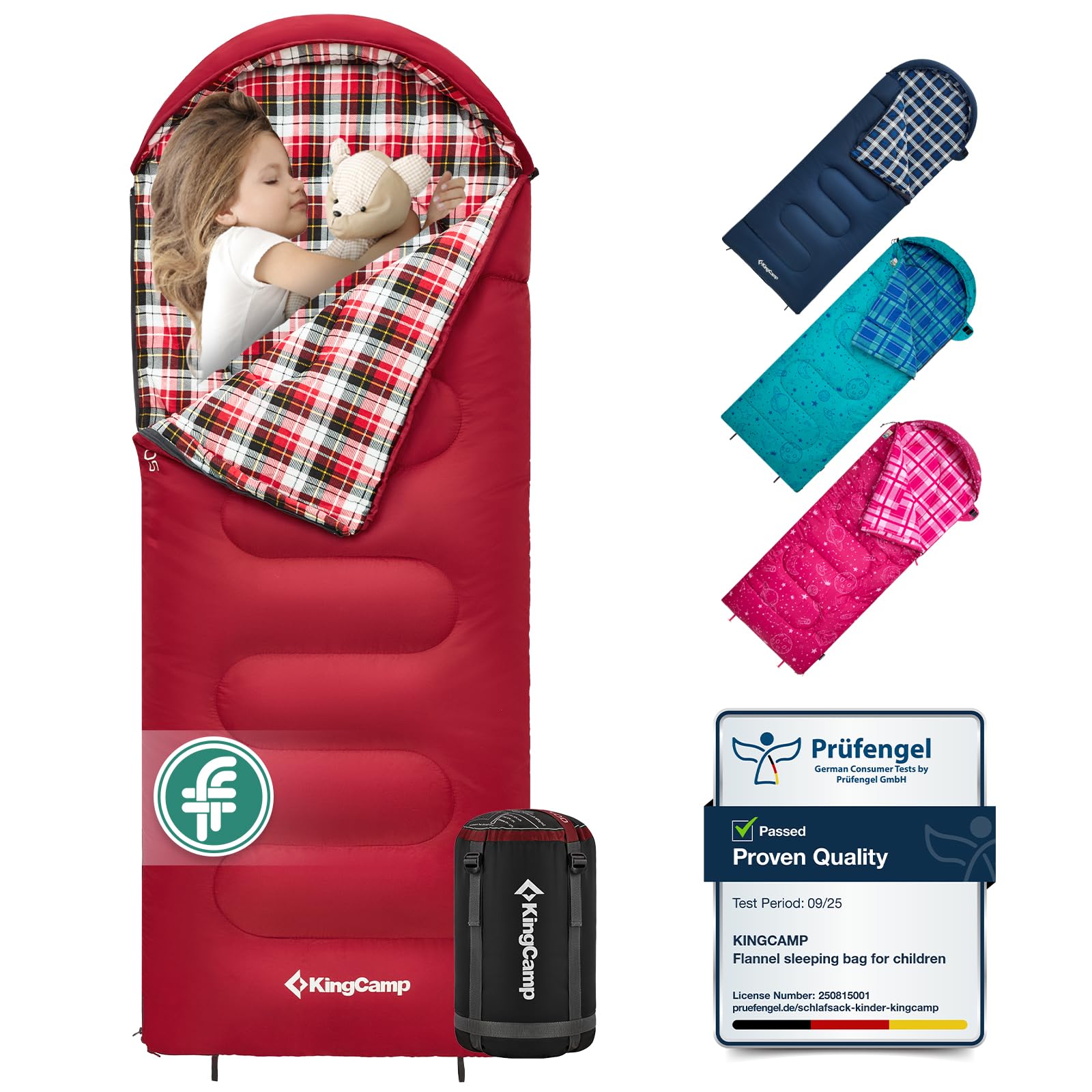 KingCamp Kids Sleeping Bag Flannel Liner,Winter Sleeping Bag Cotton Warm,4 Season, Lightweight Single for Camping Hiking Backpacking Outdoor with Compression Sack for Girls Boys 170x70cm