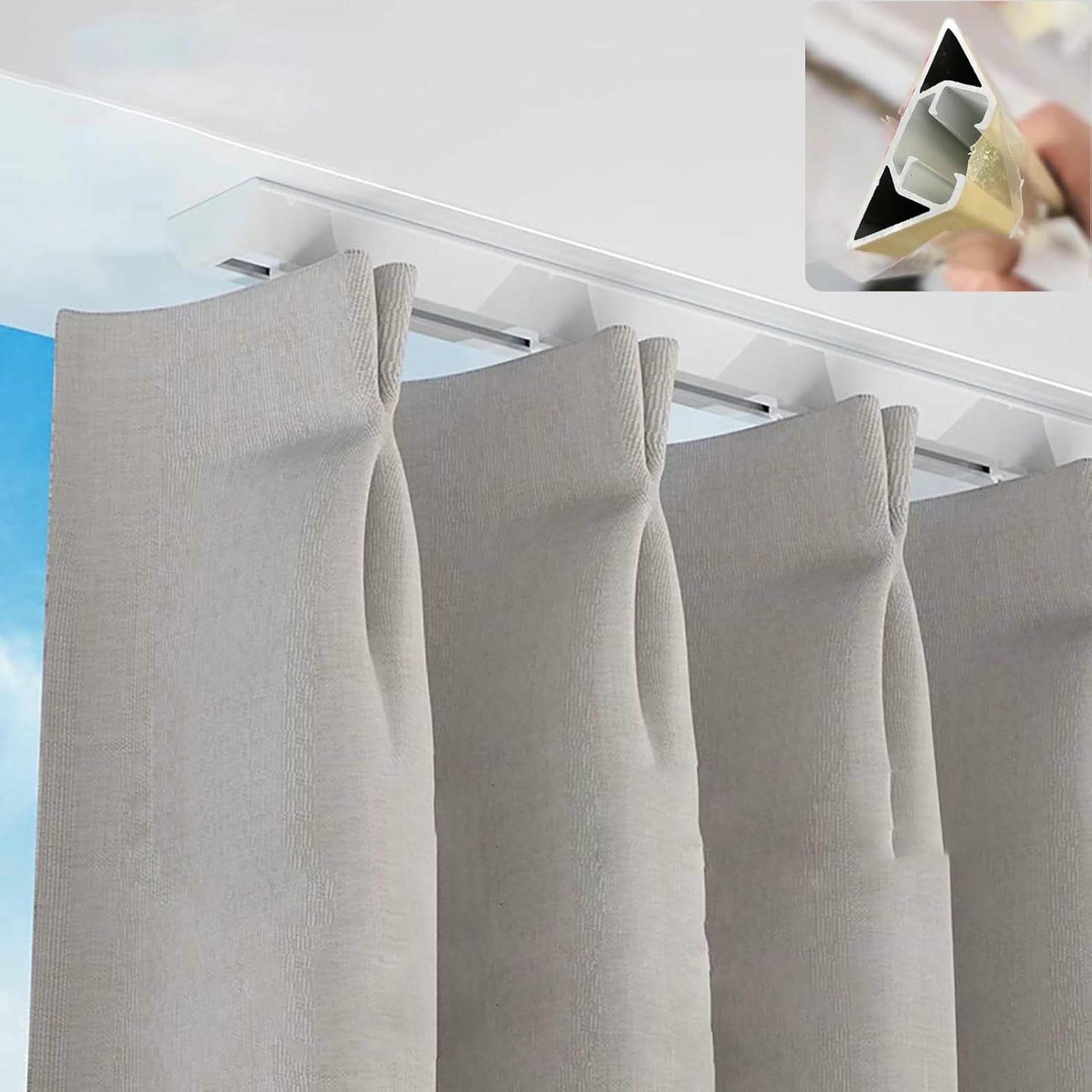 Curtain Track White Curtain Track System for Ceiling, Single Rail Drape Pole Track Gliders with Rollers, Room Divider Curtain Rod for Bedroom/Bay Window,1.3m/4.3ft