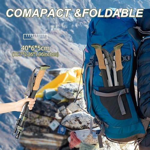 Miniatura 2 de Bastones de trekking, bastones de senderismo plegables, ligeros y compactos con altura ajustable para hombres y mujeres