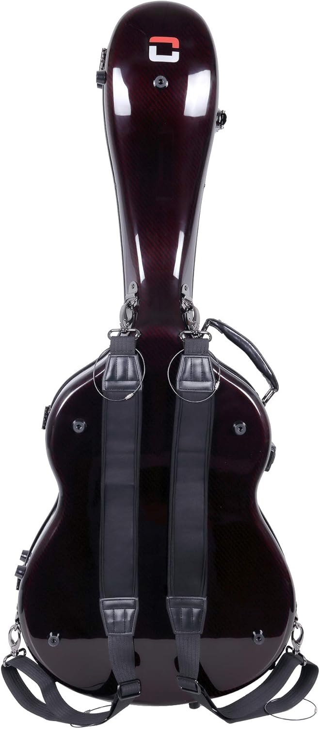 Crossrock Air 4/4 Classical Guitar Flight Case, 100% Carbon Fiber Hard Shell with Backpack and Protective Cover, Red (CRF6020CRD)