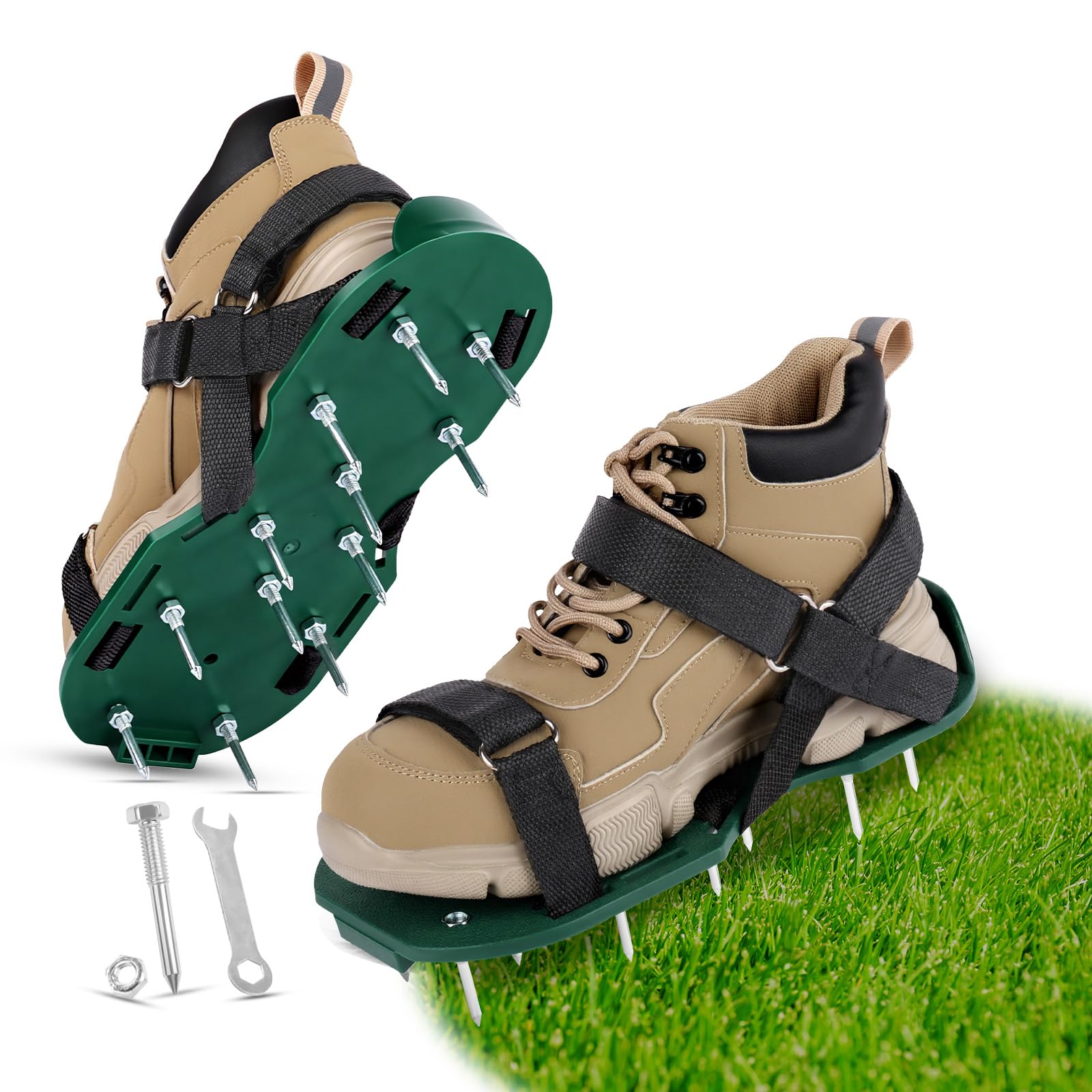 URAQT Scarpe Chiodate per Areazione Prato e Giardino, 48mm Arieggiatore Scarpe con Cinghie in Cinghie adesive, Sandalo Aeratore Scarpe da Prato, Arieggiatore Prato Scarpe,per Cortile e Patio,Verde