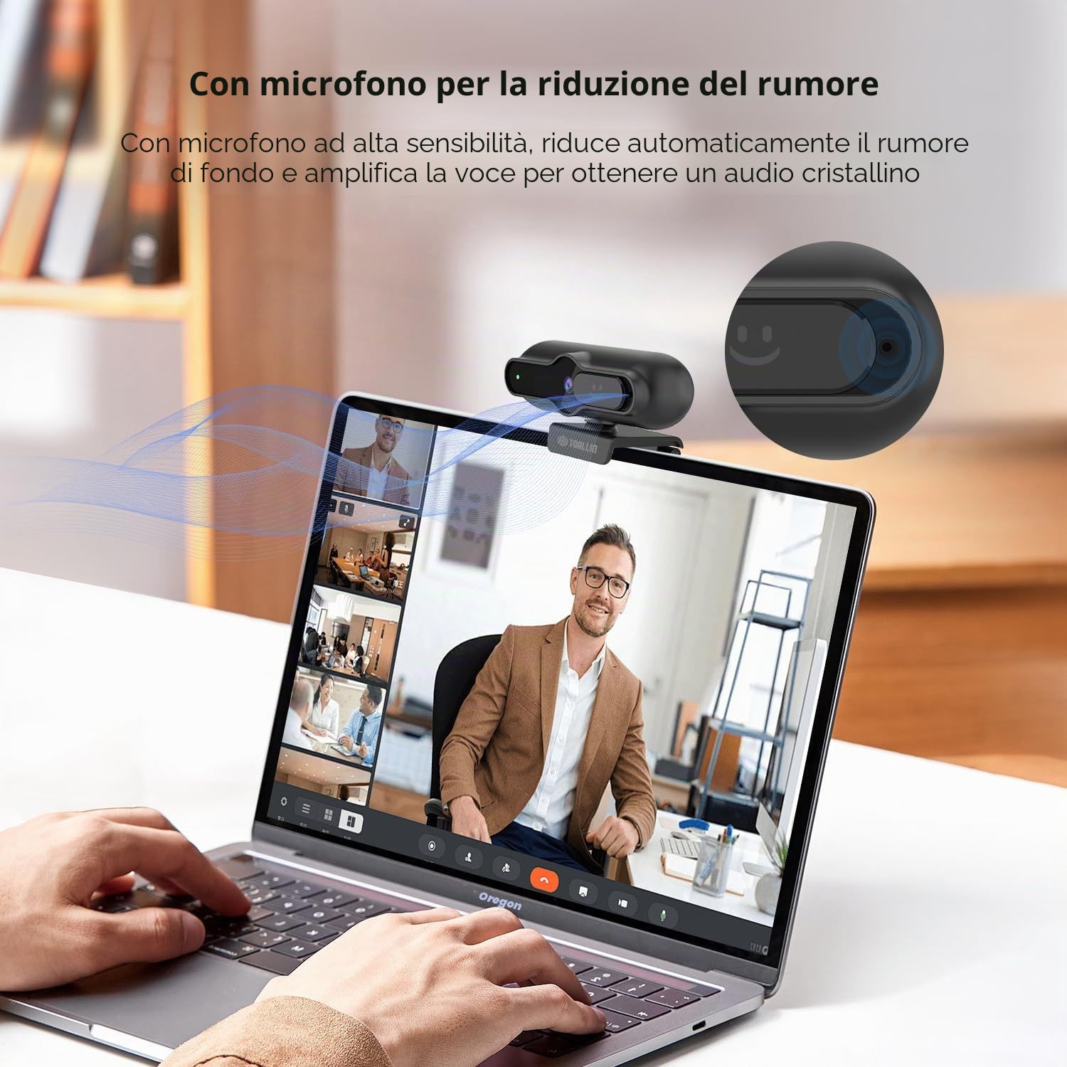 TOALLIN Webcam 4K per PC, 1080P@60FPS, sensore da 1/2,5", autofocus PDAF, microfono integrato e copertura per la privacy, webcam USB per laptop, conferenze, streaming e videochiamate