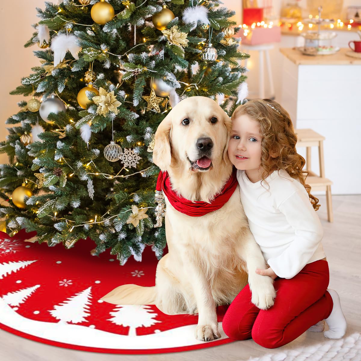 Falda Árbol Navidad Rojo, 120cm Pie Redondo, Cubre Pie Peluche Corto, Base para Fiesta de Año Nuevo, Vacaciones en Casa, Decoración