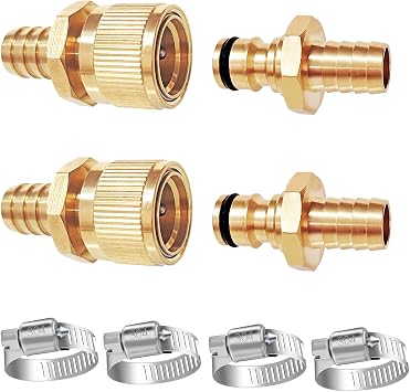 HQMPC Hose Quick Connect Coupling &5/8" Hose Barb x Garden hose repair Nipple &5/8" Barb Garden Hose Repair Connector Kit for 5/8 Garden hose with Stainless Clamp 4Sets