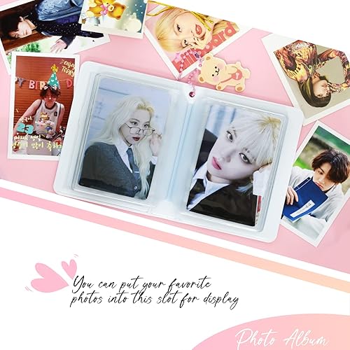 Vista 30 de Carpeta para tarjetas fotográficas Kpop de 3 pulgadas, soporte para tarjetas fotográficas Kpop, mini álbum de fotos, álbum Kpop con colgante