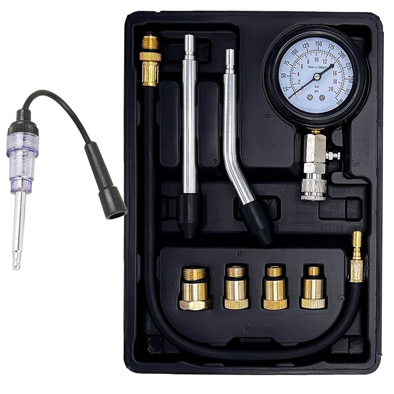Kit Medidor de Compressão de Motor com Testador de Vela de Ignição TONZACK, 0–20 bar e 0–300 psi, Roscas M10, M12, M14 e M18