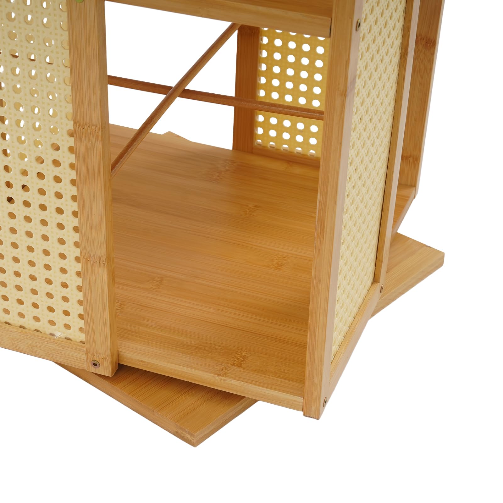 Drehbarer Bücherregal, Bücherturm mit 4 Ebenen, 360° drehbares Standregal aus Bambus, schmales Bücher-Aufbewahrungsmöbel für Wohnzimmer, Büro (Holzfarbe)