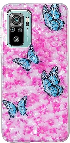 Funda de teléfono a prueba de golpes de silicona brillante para Xiaomi Redmi Note 10-7. Patrón de concha de mariposa disponible en Yaxa Peru