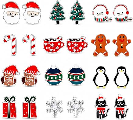 Christmas Earrings Stocking Stuffers for Women Nutcracker Candy Cane Penguin Earrings Holiday Jewelry Variety Pack Xmas Dresses Shirts Outfits