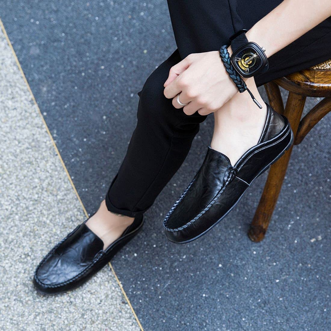 Pantofola alla Moda Scarpe da Guida Traspiranti Scarpe Casual Mocassini di Grandi Dimensioni Appartamenti Slip on Mocassino da Uomo in Pelle Fatti a Mano