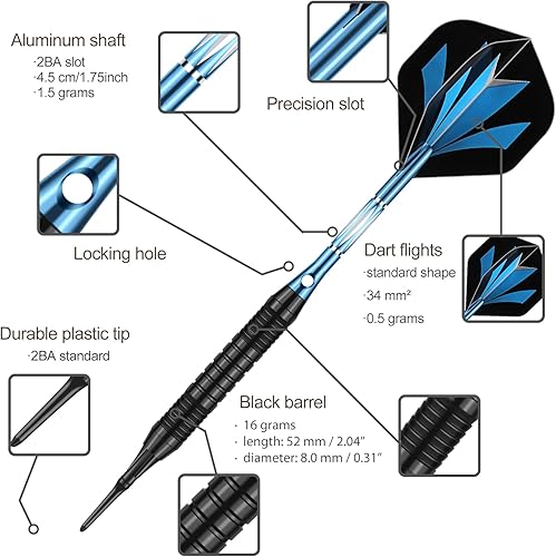 Miniatura 9 de Juego de puntas de plástico para dardos  0.63 oz 0.74 oz colorido arco iris punta suave dardos 50 juntas tóricas antisueltas 6 ejes (aluminionailon