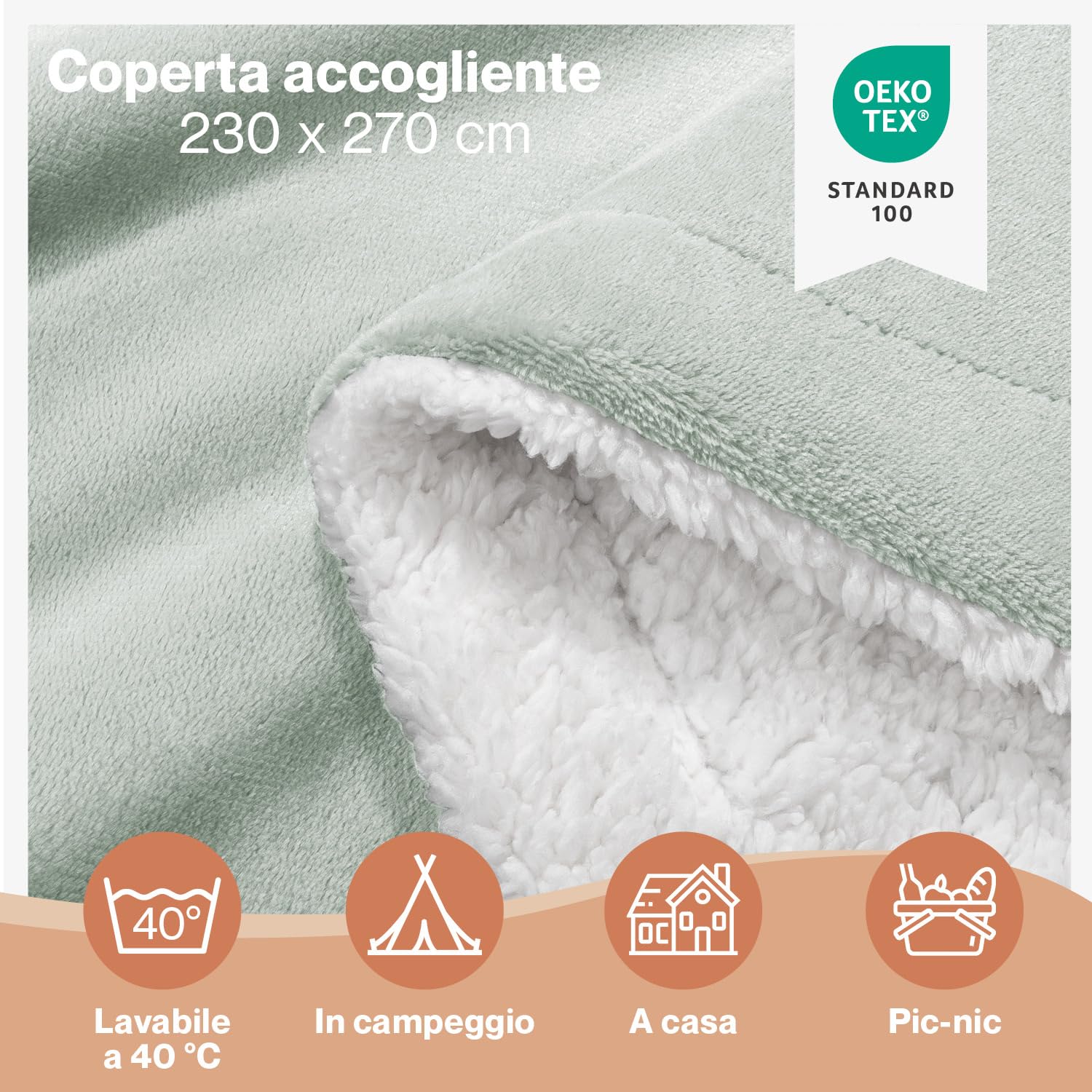 Blumtal coperto Matrimoniale Sherpa - Plaid Divano Super Morbida - Coperta Plaid di Alta Qualità Certificata OKEO-Tex - 230 x 270 cm - Summer Green
