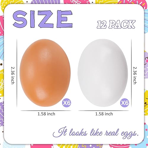 Miniatura 4 de YunKo Huevos falsos de madera para decoración del hogar, huevos de Pascua marrones y blancos para hacer que las gallinas pongan huevos 12