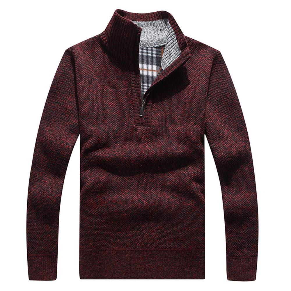 Les umes Herren Pullover mit halbem Reißverschluss Rollkragenpullover aus Strick Warmer langärmeliger Stehkragenpullover