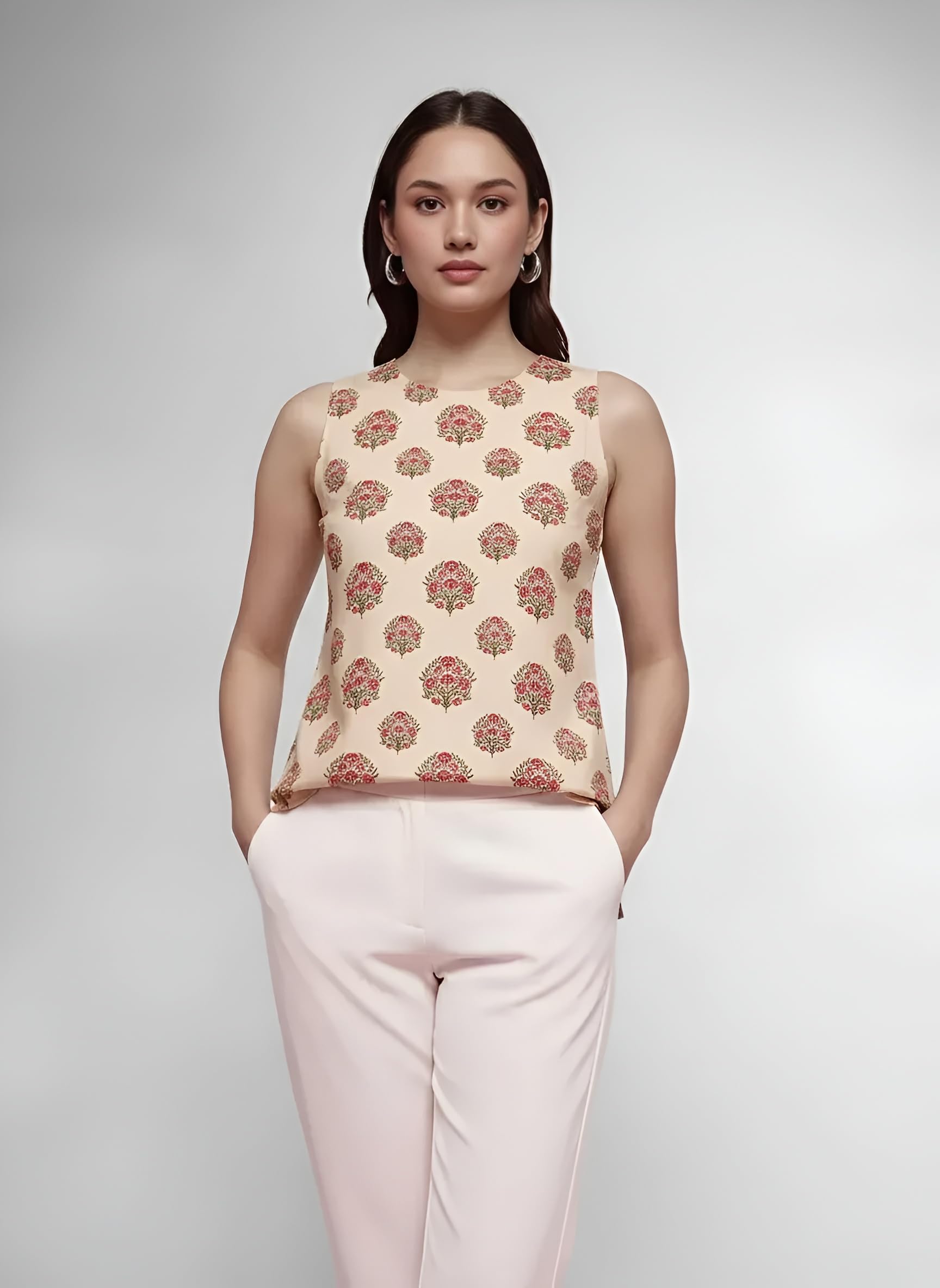 Pinkmint Camiseta sin mangas estampada para mujer y niña, tela de algodón puro batista, ajuste regular, suave, transpirable, ideal para uso casual, diario, oficina y verano (disponible en tallas