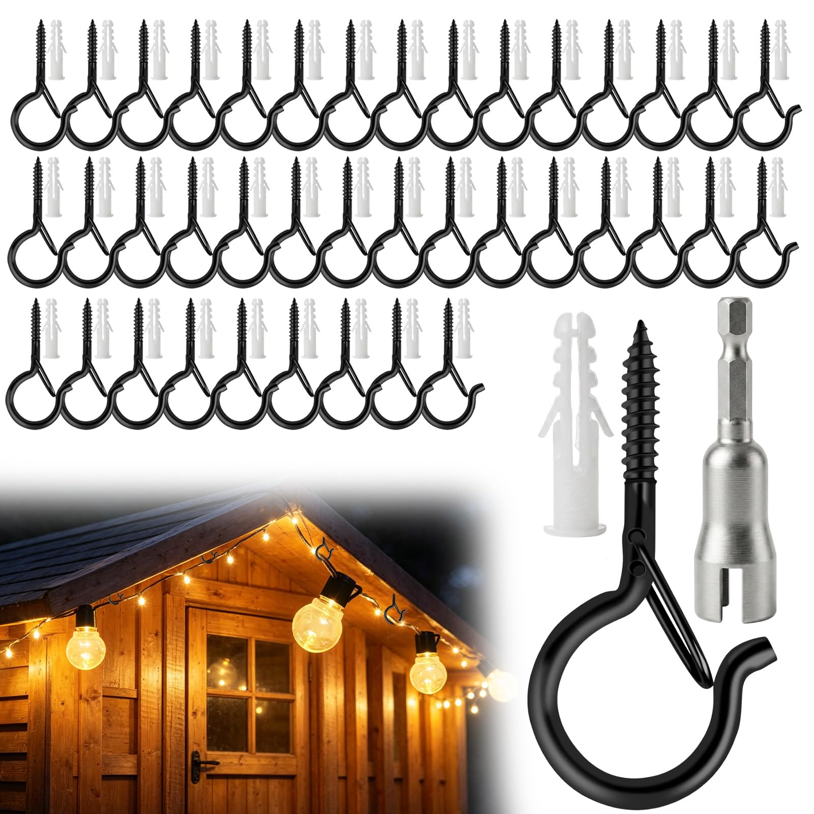 Witflew 40 Pcs Q-Hanger Screw Hooks, Outdoor String Light Hooks