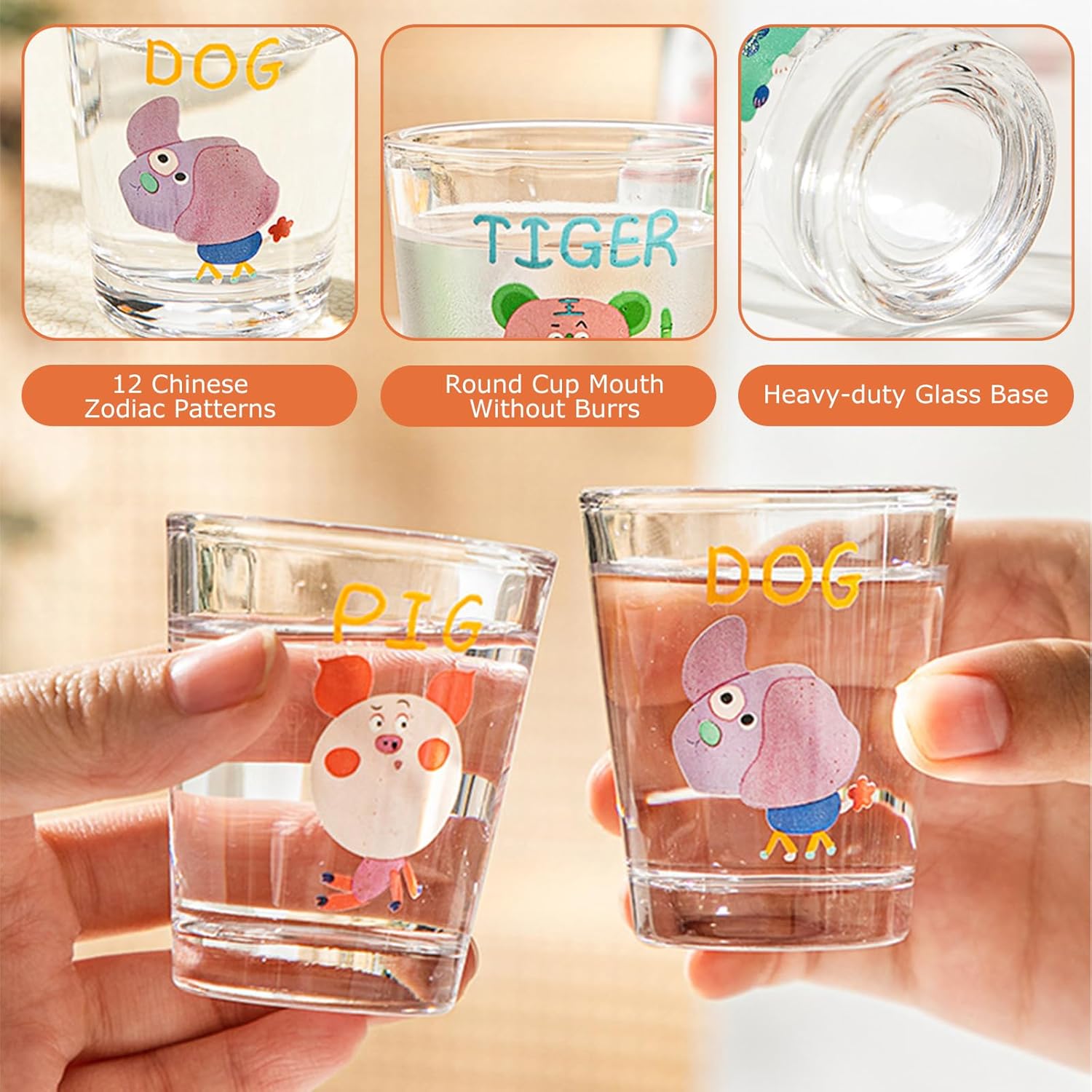 12-Pack Cute Animal Shot Glasses Set, 1.7 oz Mini Clear Glass Cups for Whiskey, Vodka, Tequila, Espresso, Small Barware Glass Set for Party, Home, and Gift Use