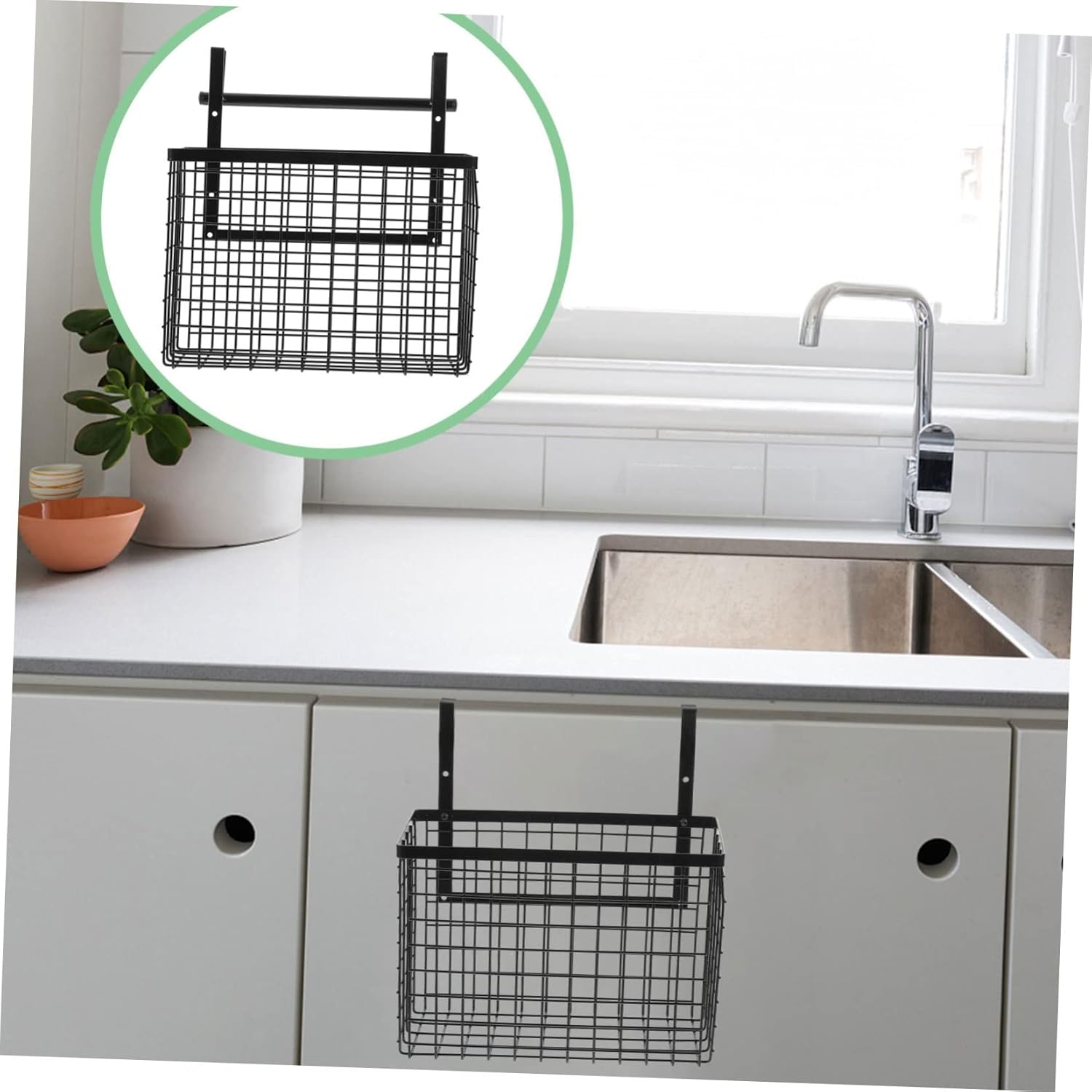 Multifunctional over The Door Hanging Basket Metal Storage Organizer for Kitchen Bathroom and Utility Rooms Easy to Install Mesh Design