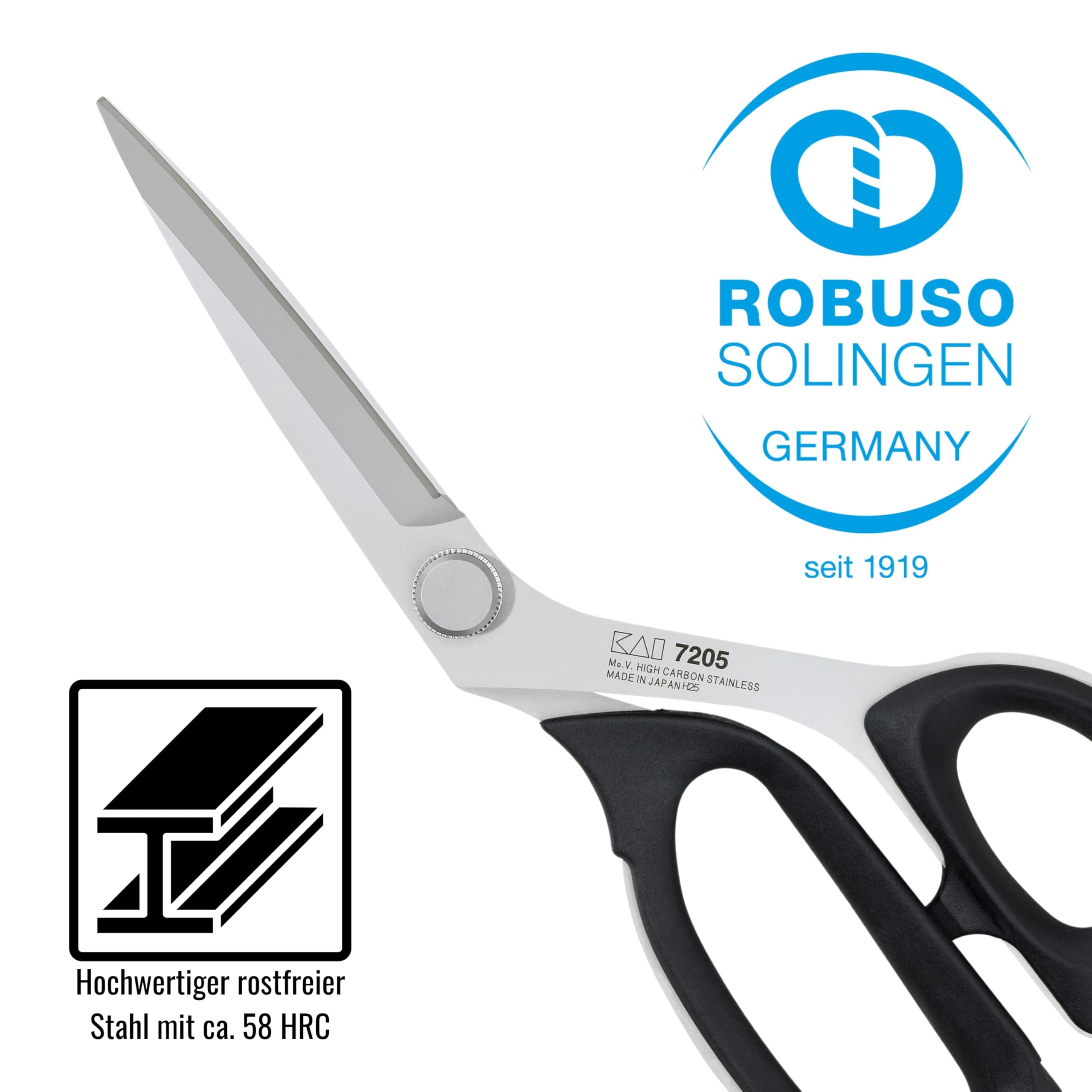 ROBUSO KAI 7205 Schneiderschere | Kleine Stoffschere für die Frauenhand | High-Tech Schere aus Japan | 21,0 cm - 8,0" | Edelstahl Rostfrei | Vollgummierte Griffe