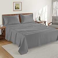 Jogo Lençol 4 Peças Listrado Lunna Cama Casal Queen Percal 400 Fios Macio Resistente COR (CINZA)