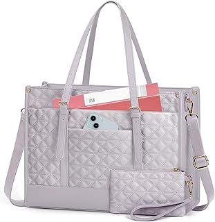 IGOLUMON Laptop Bag for Women 15.6 Inch Vegan PU Leather Work Tote Bag Designer Quilted Womens Briefcase with Clutch Purse