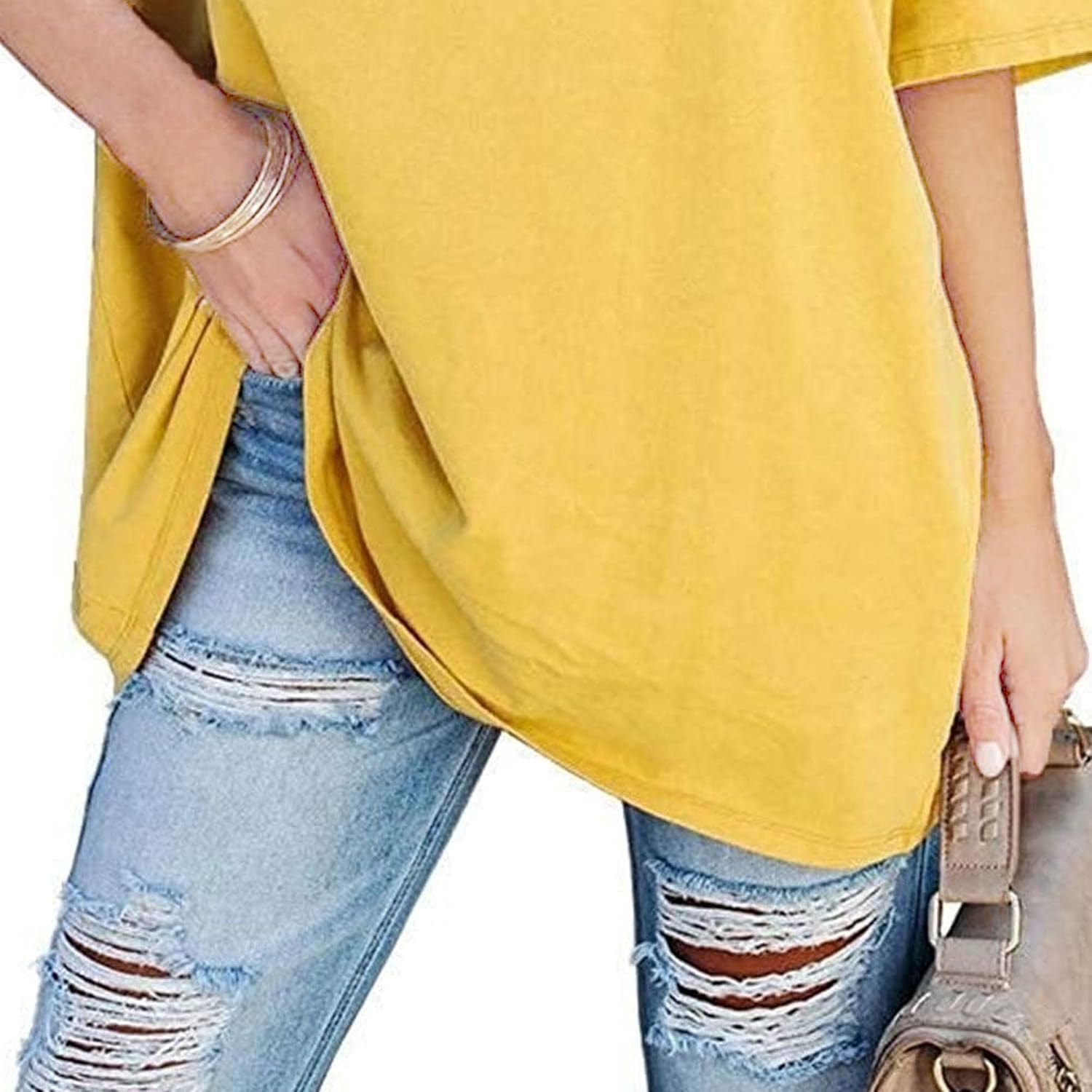 Women's Half Sleeve Oversized T Shirts V Neck Cozy Comfy Tunic Summer Tops Casual Loose Fit Cotton Tops