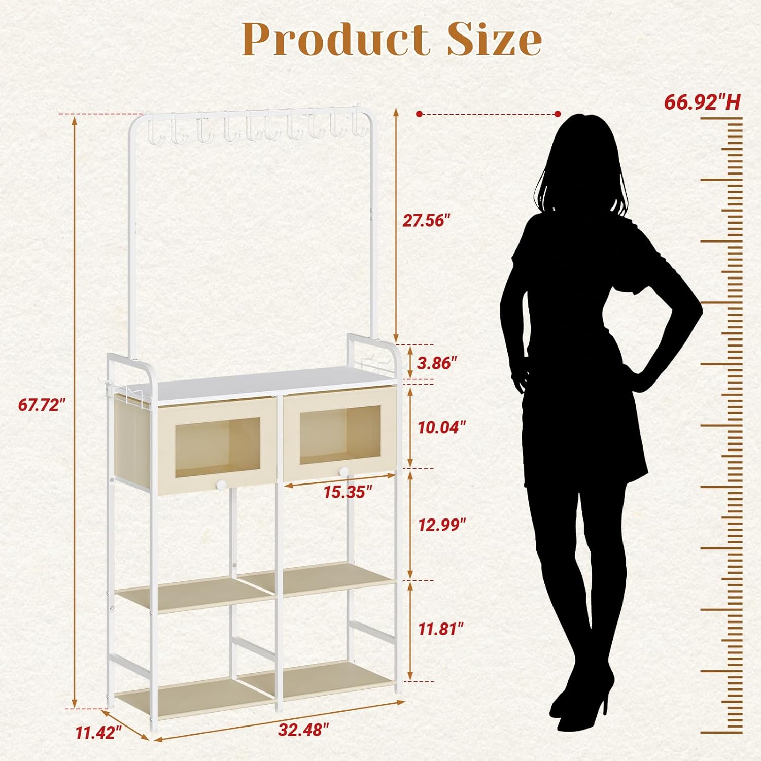 Transparent Purse Organizer for Closet with Dust-proof Drawers, Large Multi-Tier Handbag Storage Rack with Hooks & Clear Panel Doors, Slim Closet Bag Display Cabinet for Purses, Hats & Accessories