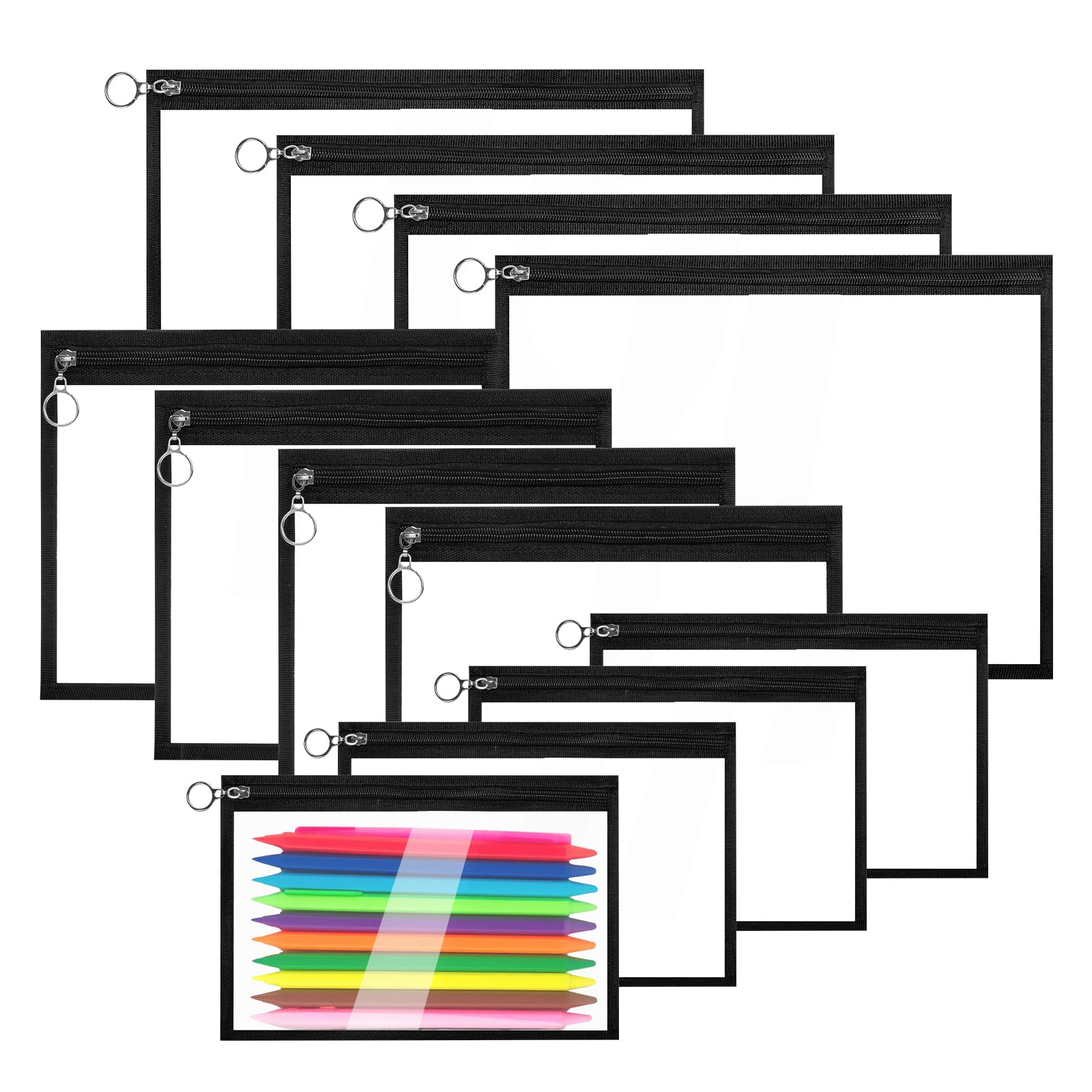 Pochettes transparentes à fermeture éclair pour organiser | Enveloppes de maquillage en PVC durable pour le rangement de documents, les voyages et les fournitures scolaires (3 tailles)
