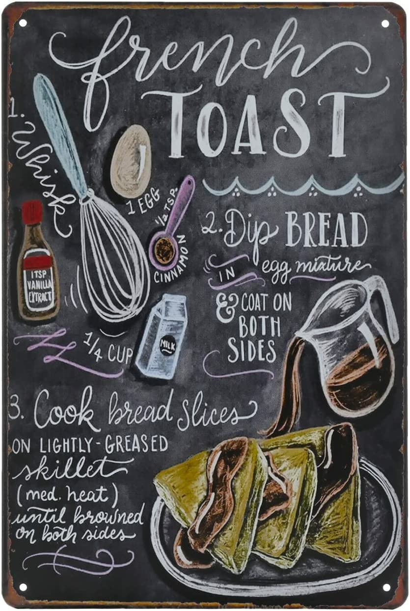 Food Vintage Tin Sign - French Toast Vintage Sign Antique Metal Tin Sign Metal Tin Sign Wall Decor for Home Cafe Bar Club Men Cave Sign Gift Brand Plaque Metal Tin 12x16inch